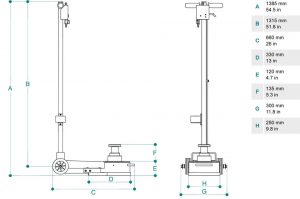 Gato oleoneumatico para autobuses de 60t PTJ60123 dimensiones