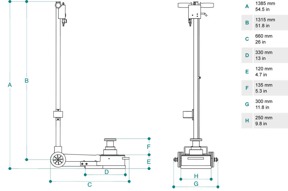 Gato oleoneumatico para autobuses de 60t PTJ60123 dimensiones