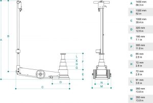 Gato oleoneumatico para camiones de 70t PTJ70184 dimensiones