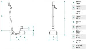 Gato oleoneumatico para servicio movil de 40t PTJ40152P dimensiones