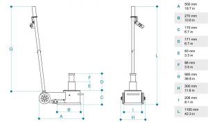 Gato oleoneumatico para servicio movil de 40t PTJ40172P dimensiones